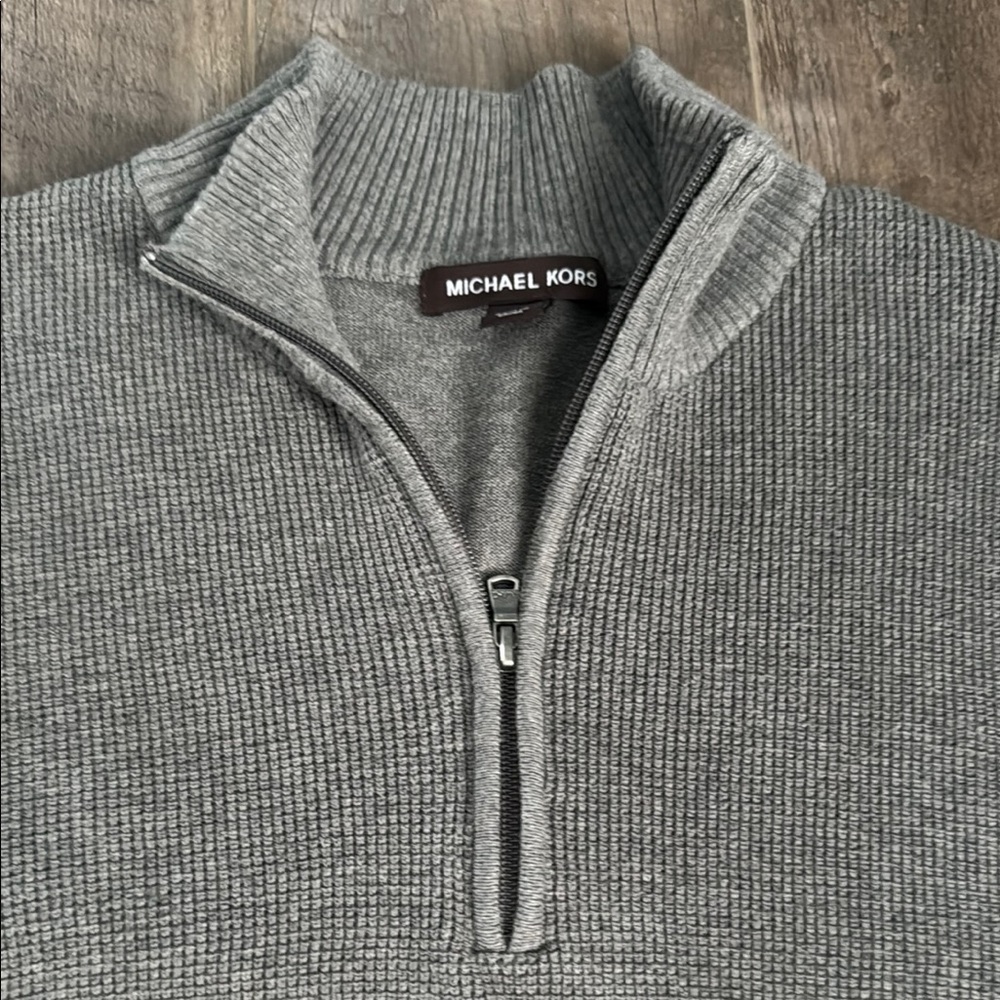 Michael Kors Gray Zip Up Sweater with Ribbed Knit